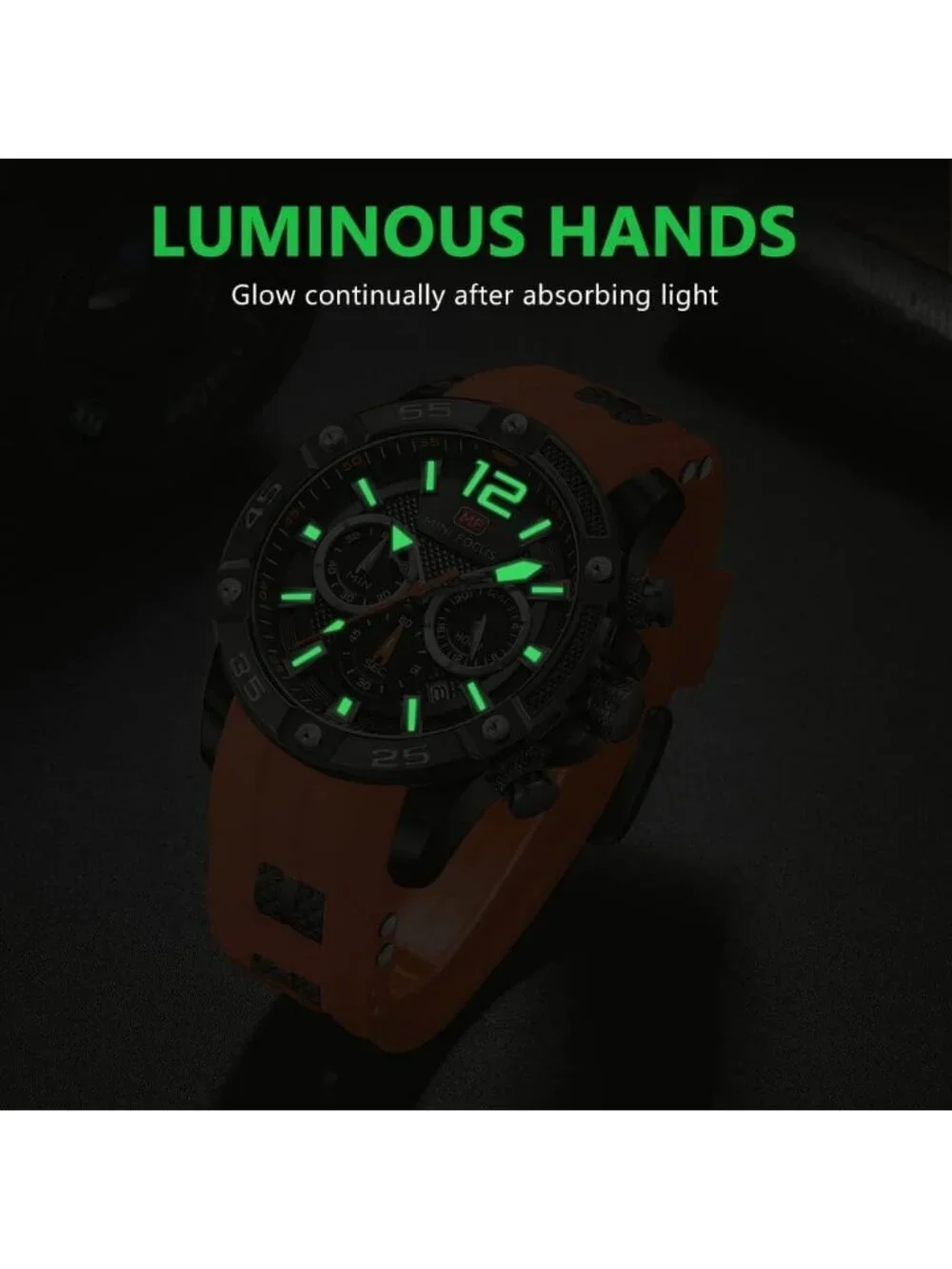 Men's Orange Analog Quartz Waterproof Chronograph Classic Stylish Casual Watch